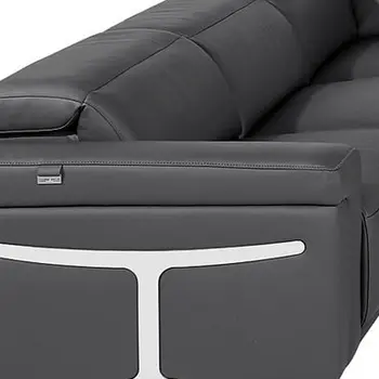 Dark Gray Italian Leather Power Reclining U Shaped Ten Piece Corner Sectional With Console
