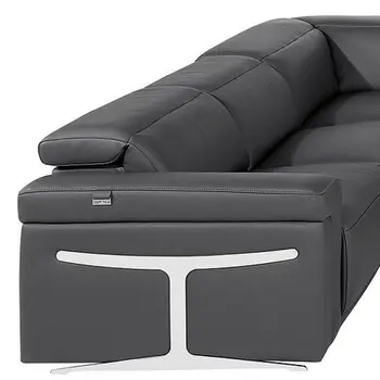 Dark Gray Italian Leather Power Reclining U Shaped Ten Piece Corner Sectional With Console
