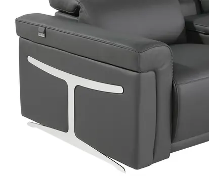 Dark Gray Italian Leather Power Reclining U Shaped Ten Piece Corner Sectional With Console