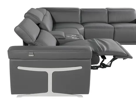 Dark Gray Italian Leather Power Reclining U Shaped Ten Piece Corner Sectional With Console