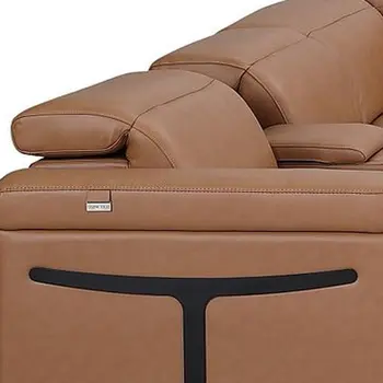 Chestnut Italian Leather Power Reclining U Shaped Ten Piece Corner Sectional With Console
