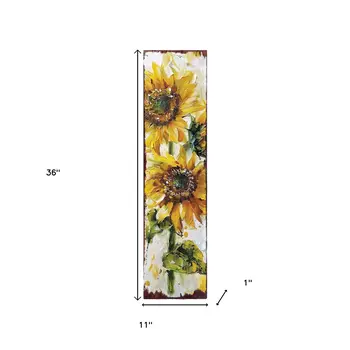 36" Brown Green And Yellow Solid Wood Sunflowers Porch Sign