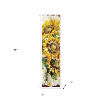36" Brown Green And Yellow Solid Wood Sunflowers Porch Sign