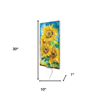 30" Yellow Brown And Green Solid Wood Sunflowers Garden Stake