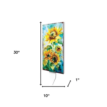 30" Yellow Brown and Blue Solid Wood Sunflowers Garden Stake