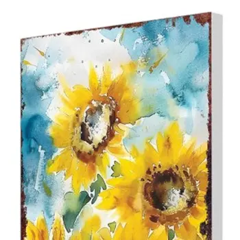 30" Yellow Brown And Blue Solid Wood Sunflowers Garden Stake