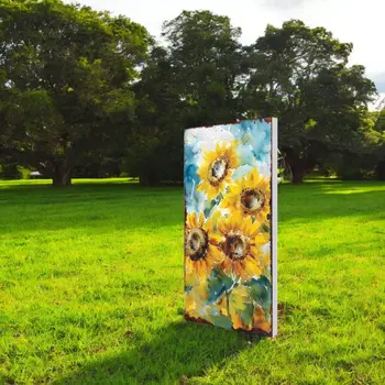 30" Yellow Brown And Blue Solid Wood Sunflowers Garden Stake