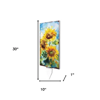 30" Yellow Brown And Green Solid Wood Sunflowers Garden Stake