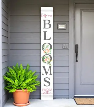 72" White Solid Wood Blooms Welcome Porch Sign