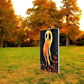 10" Black And Orange Halloween Pumpkin Solid Wood Garden Stake