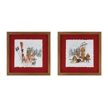 Set Of Two None Red White And Brown Framed Wall Art