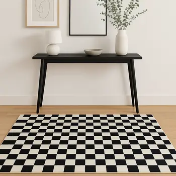 4' X 6' Black And White Checkered Area Rug