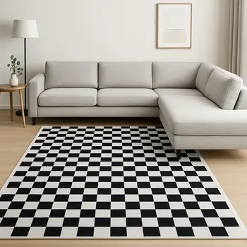 8' X 11' Black And White Checkered Area Rug