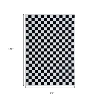 8' X 11' Black And White Checkered Area Rug