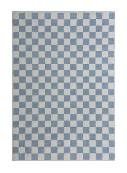 5' X 8' Blue And Off White Checkered Area Rug