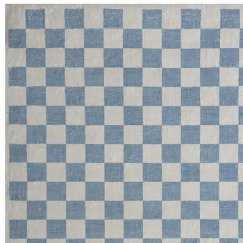 7' X 10' Blue And Off White Checkered Area Rug