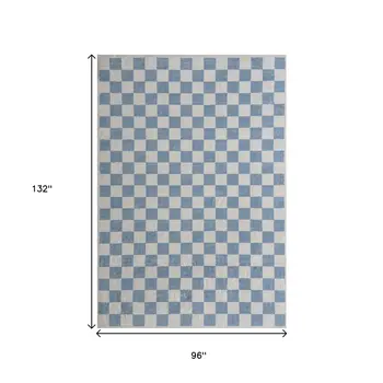 8' X 11' Blue And Off White Checkered Area Rug