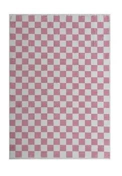 4' X 6' Pink And Off White Checkered Area Rug