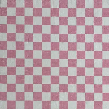7' X 10' Pink And Off White Checkered Area Rug