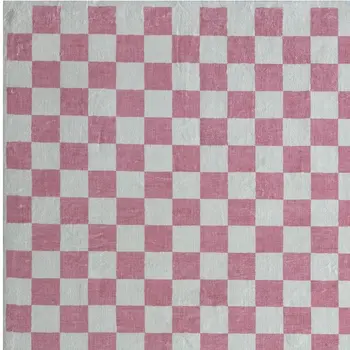 7' X 10' Pink And Off White Checkered Area Rug