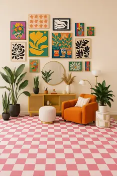 8' X 11' Pink And Off White Checkered Area Rug