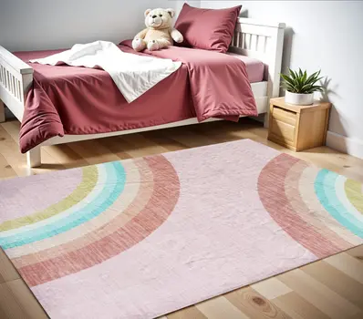 4' X 6' Pink Blue And Green Juvenile Rainbows Youthful Area Rug