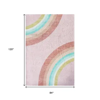 7' X 10' Pink Blue And Green Juvenile Rainbows Youthful Area Rug