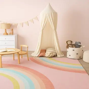 7' X 10' Pink Blue And Green Juvenile Rainbows Youthful Area Rug