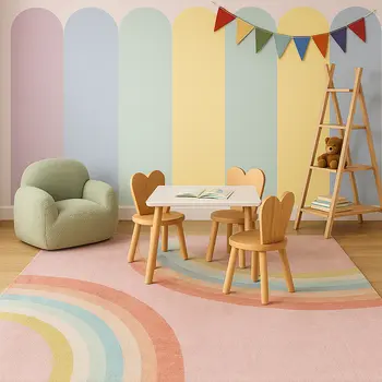 7' X 10' Pink Blue And Green Juvenile Rainbows Youthful Area Rug