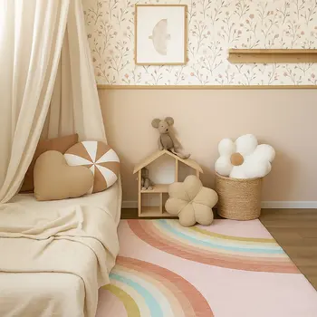 7' X 10' Pink Blue And Green Juvenile Rainbows Youthful Area Rug