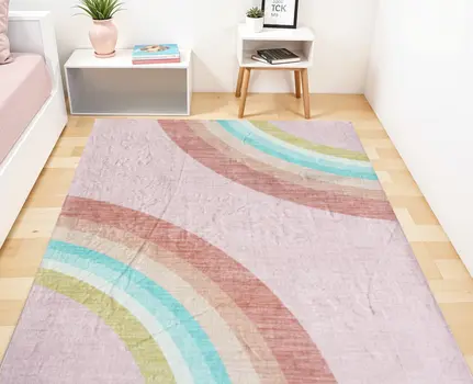 8' X 11' Pink Blue And Green Juvenile Rainbows Youthful Area Rug