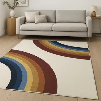 7' X 10' Red Orange And Blue Juvenile Rainbows Youthful Area Rug