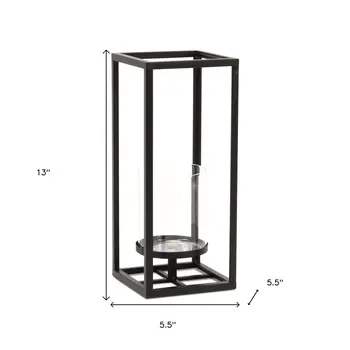 13" Black And Clear Metal And Glass Tabletop Candle Holder