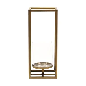 16" Clear And Gold Metal And Glass Tabletop Candle Holder