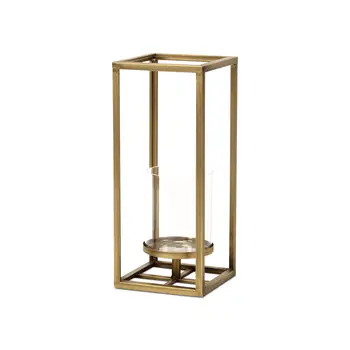 13" Gold And Clear Metal And Glass Tabletop Candle Holder