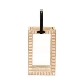 13" Natural Distressed Geometric Solid Wood Tabletop Lantern Candle Holder