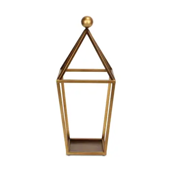 24" Gold Geometric Metal Tabletop Lantern Candle Holder