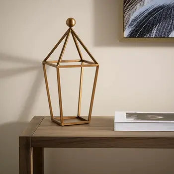 24" Gold Geometric Metal Tabletop Lantern Candle Holder
