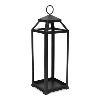 29" Black Geometric Metal Floor Lantern Candle Holder