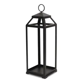 29" Black Geometric Metal Floor Lantern Candle Holder