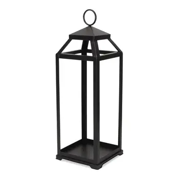 29" Black Geometric Metal Floor Lantern Candle Holder