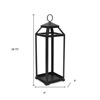 29" Black Geometric Metal Floor Lantern Candle Holder