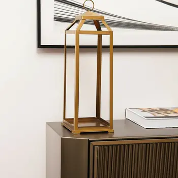 29" Gold Geometric Metal Floor Lantern Candle Holder