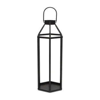 32" Black Geometric Metal Floor Lantern Candle Holder