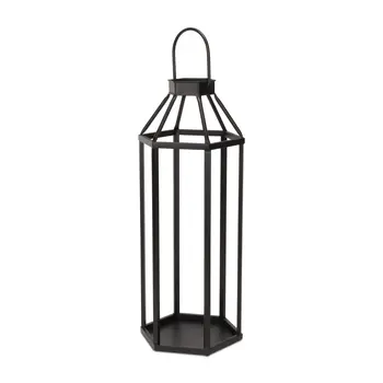 32" Black Geometric Metal Floor Lantern Candle Holder