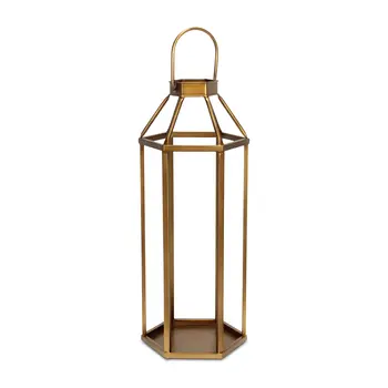 32" Gold Geometric Metal Floor Lantern Candle Holder