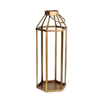 32" Gold Geometric Metal Floor Lantern Candle Holder
