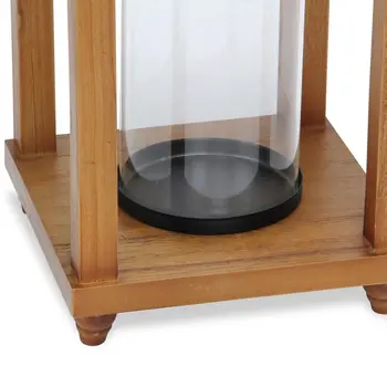 21" Brown And Black Geometric Metal And Solid Wood Tabletop Lantern Candle Holder