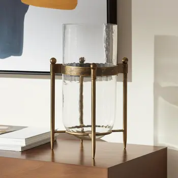 14" Bronze And Clear Glass And Metal Tabletop Hurricane Candle Holder