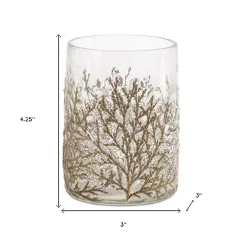 Set of Three Brown And Clear Botanical Leaf Glass Tabletop Votive Candle Holders